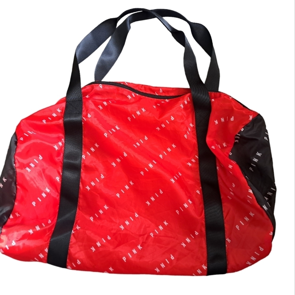 VICTORIA'S SECRET PINK packable duffle bag red black gym weekender beach nylon L